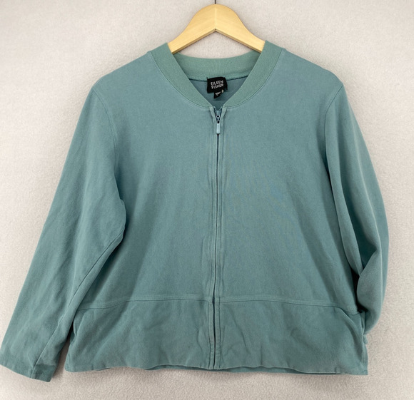 Eileen Fisher Jackets & Blazers - EILEEN FISHER Jacket L Heavy Brushed Jersey Cotton Track Full Zip Blue VTG